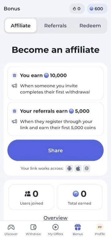 PenguPace referral program interface 1
